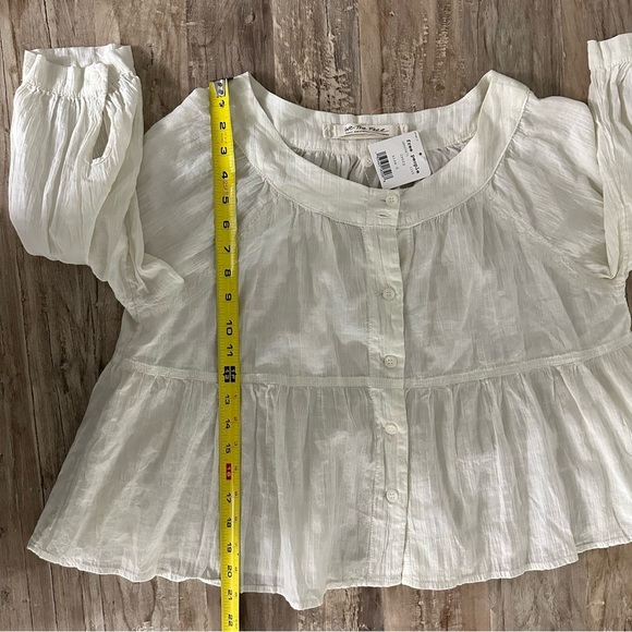 FREE PEOPLE Sea to Shore Gauzy Peasant Top SZ Small Ivory Bohemian Light NWT - Picture 9 of 9